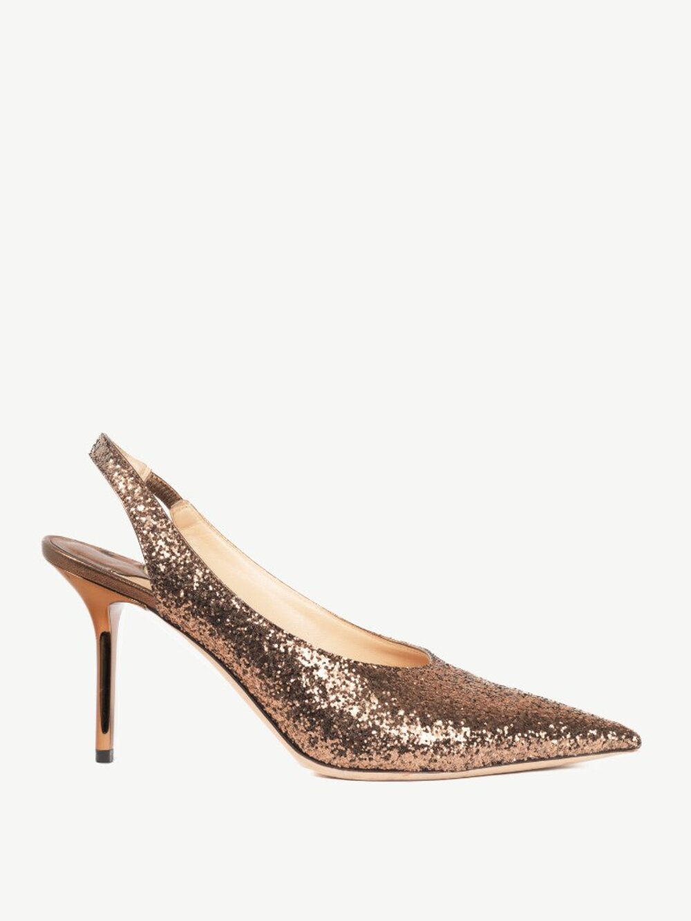 Jimmy Choo Bronze Glitter Slingback Pointed-Toe Heels